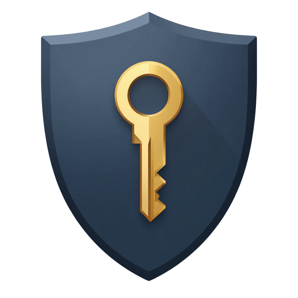 Flux 1 result — 3D metallic shield, detailed gold key