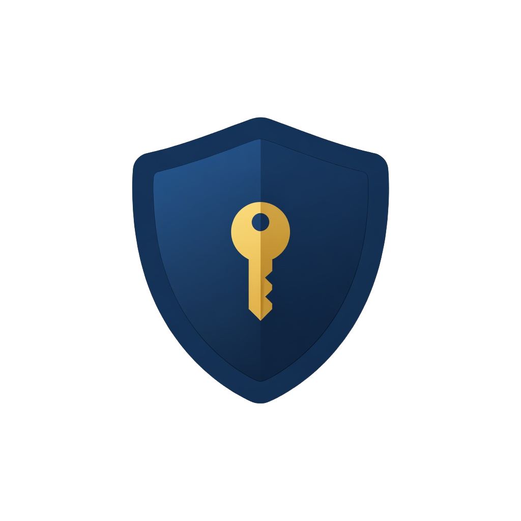 Grok Image result — flat shield, compact key, deep navy
