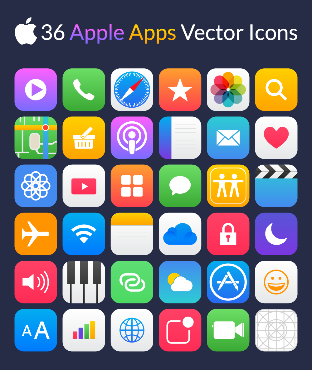 36 Apple Apps Vector Icons — style reference
